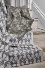 Barneby Gates - Seahorse fabric - gold on charcoal - set shot2 - 1500x1000px